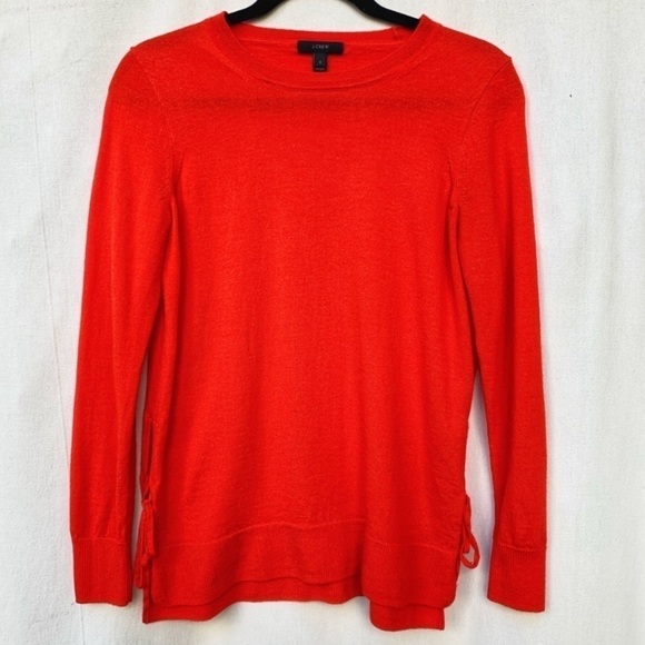J. Crew Red Wool Crew Neck Sweater w/Side Ties - Picture 1 of 4